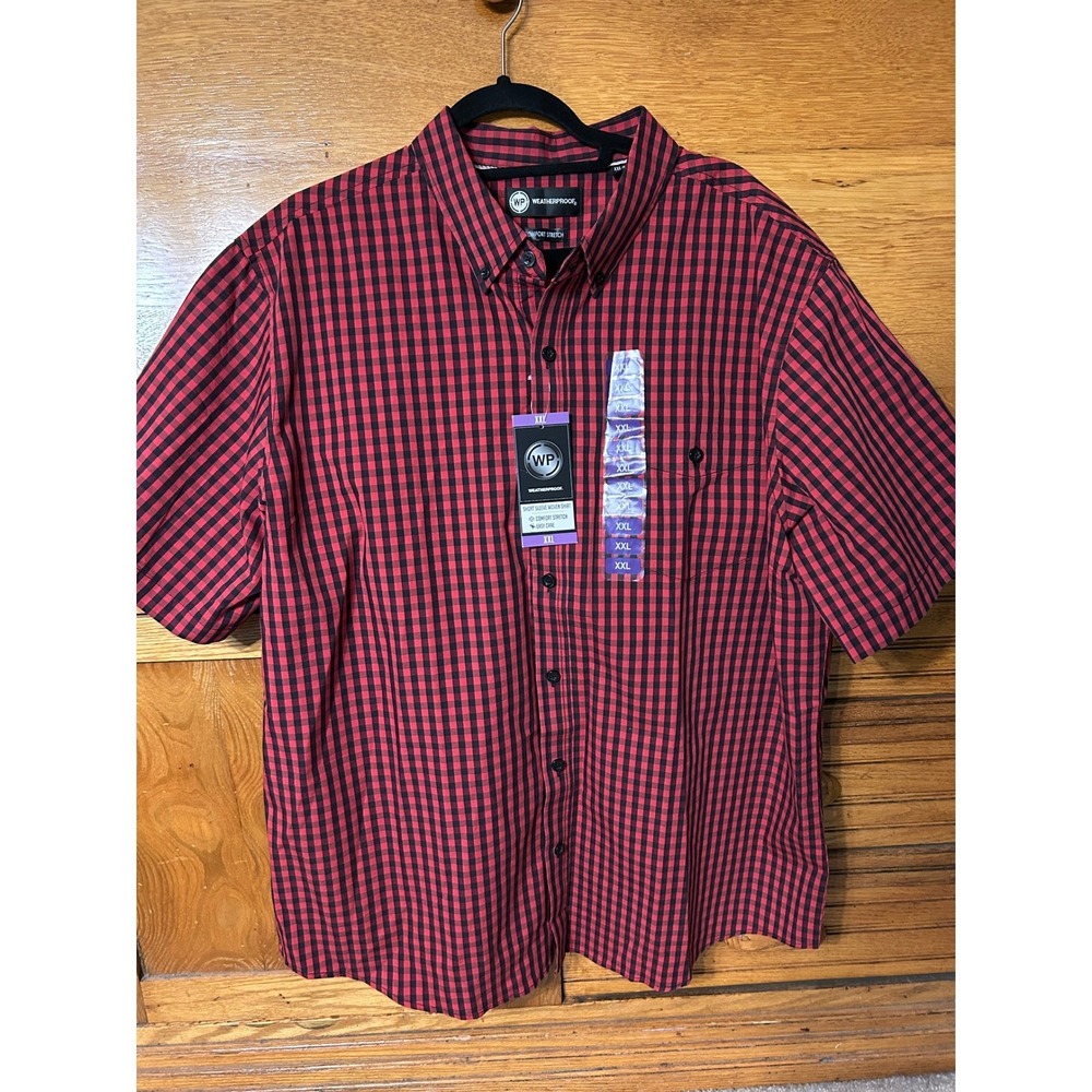 Weatherproof Y2K Grunge Rustic Red Black Gingham Short Sleeve Button Down Shirt
